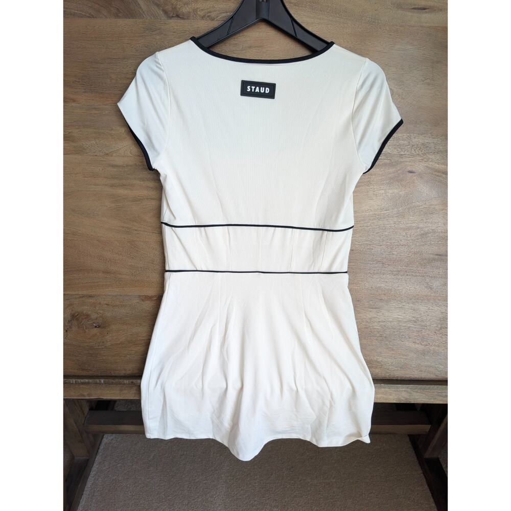 STAUD Backspin Dress Womens Medium Ivory Black Contrast Trim Mini NWT - Picture 6 of 6